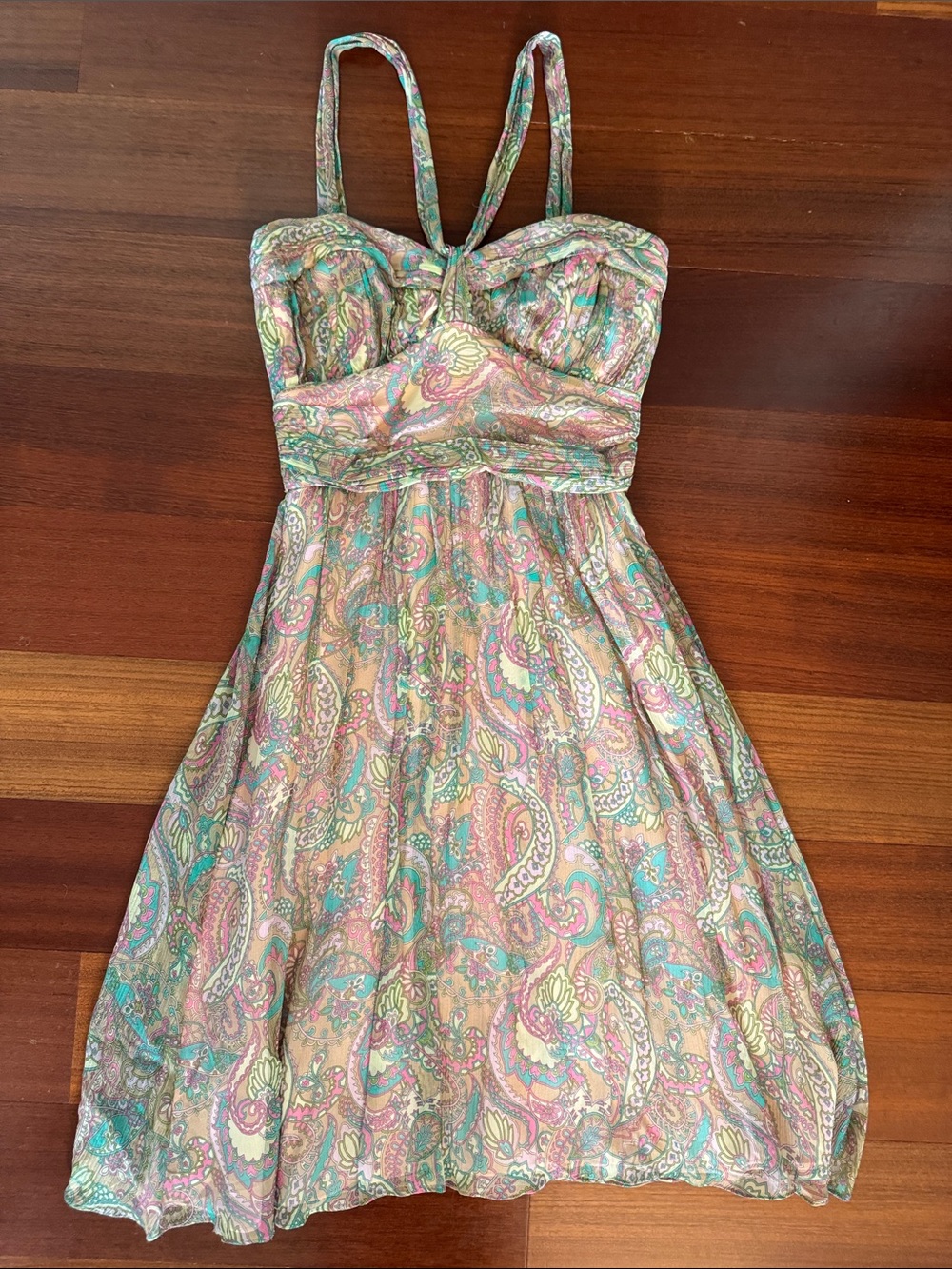 Shoshanna Silk Floral Paisley Pink & Green Sundress, size 2
